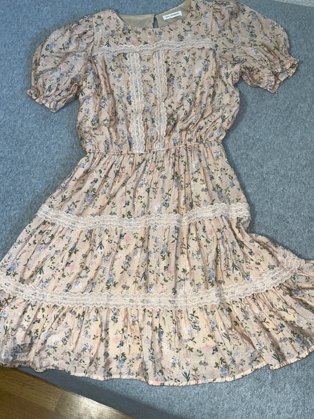 Cottagecore Kawaii Pink Floral Dress Small Petite Coquette Puff Lace Lolita - Picture 10 of 12